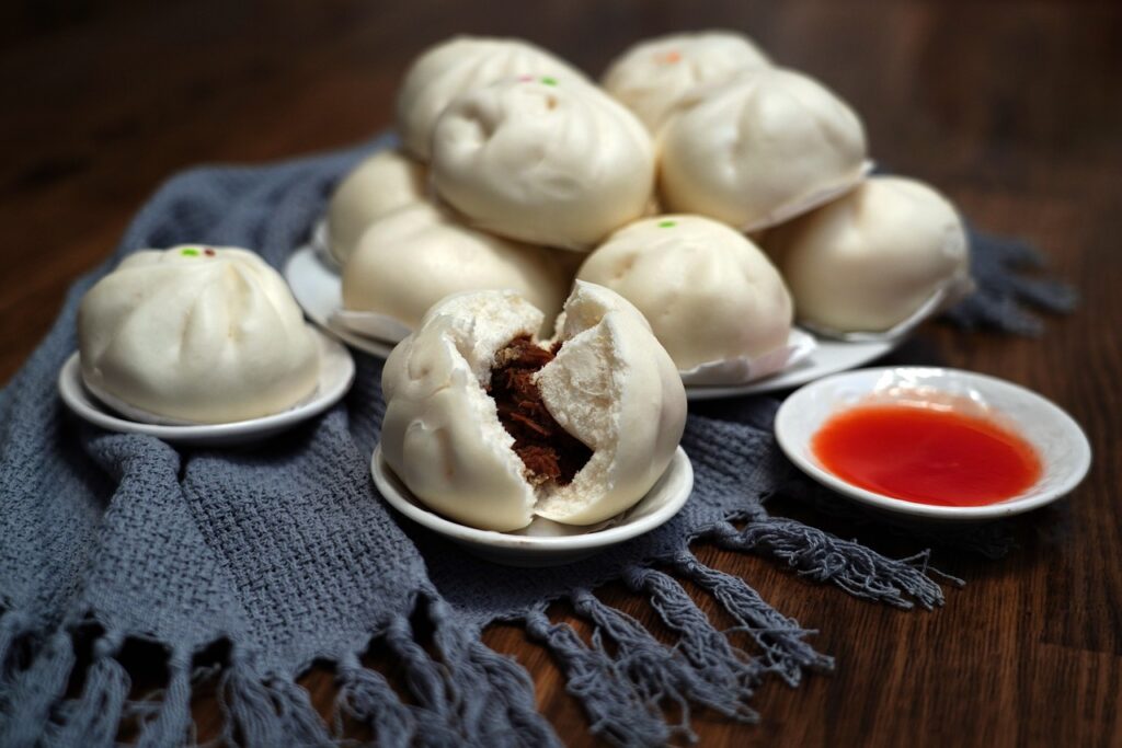 steamed bun, cha siu bao, snack